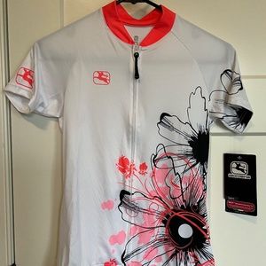 Giordana Women's Cycling Jersey, Size Small, White with black and coral floral